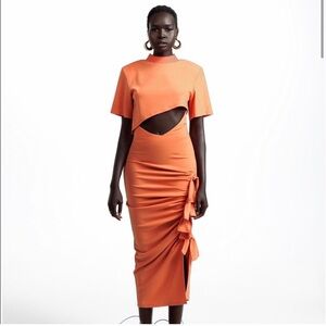 Hanifa Alex Midi‎ Skirt Tie Up Sides Size XS Salmon Pink with Crop Top Set